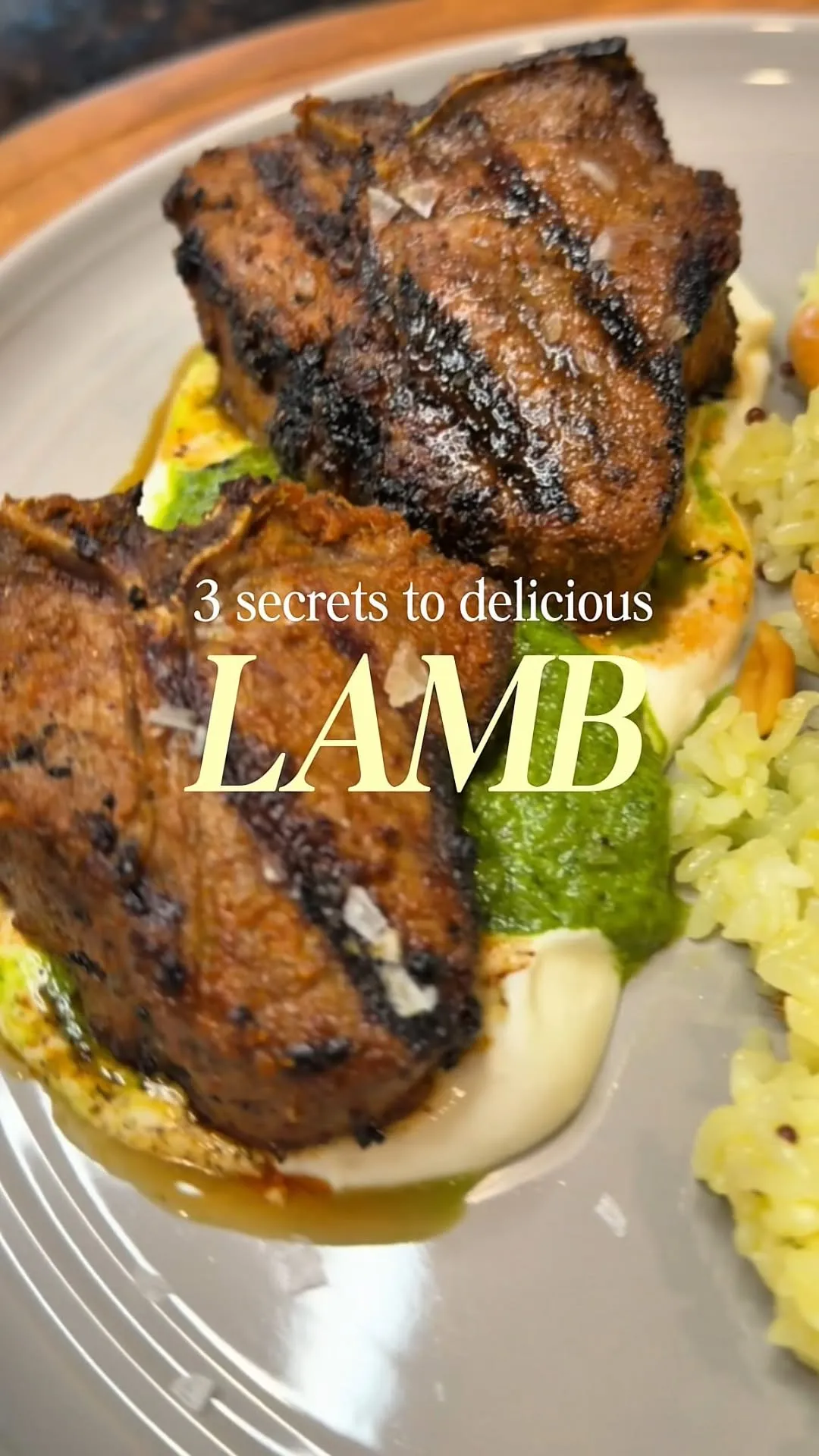 Harissa Lamb Chops with Green Herb Sauce, Lemon Yogurt & Golden Lemon Rice