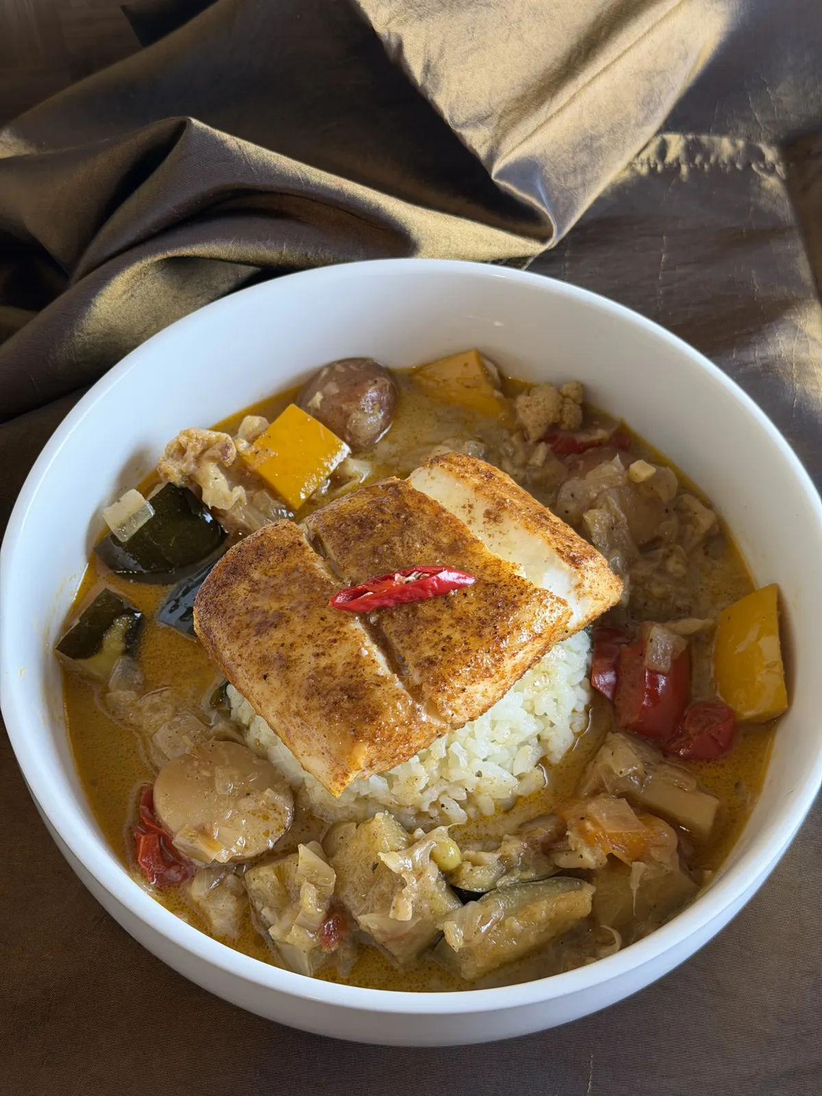 Pan-Seared Halibut & Coconut Curry with Cilantro Rice
